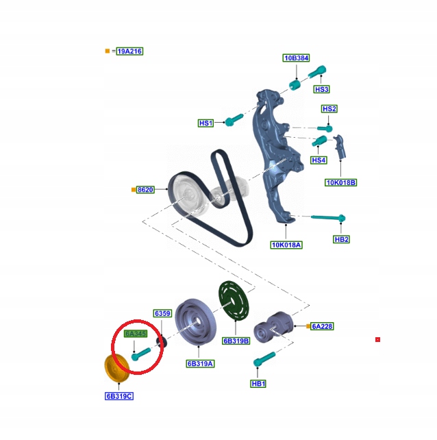 ŚRUBA KOŁA PASOWEGO WAŁU KORBOWEGO 14X70 2,0D _ 1250298 _ 3M5Q-6A345-AA Numer katalogowy części 1250298