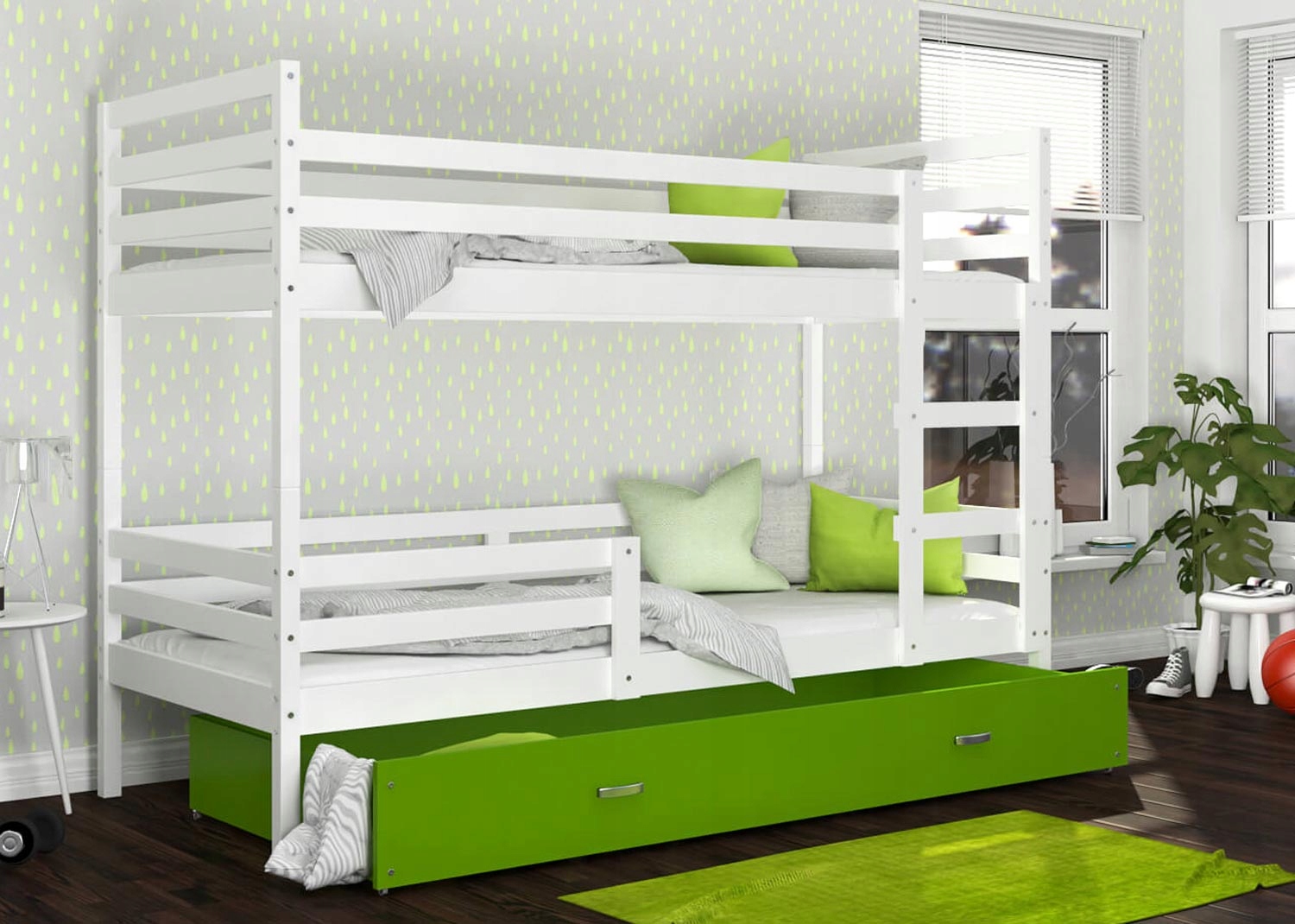 Piętrowe Łóżko z Szufladą 90x200 Białe Sosnowe Bohater / Bajka brak