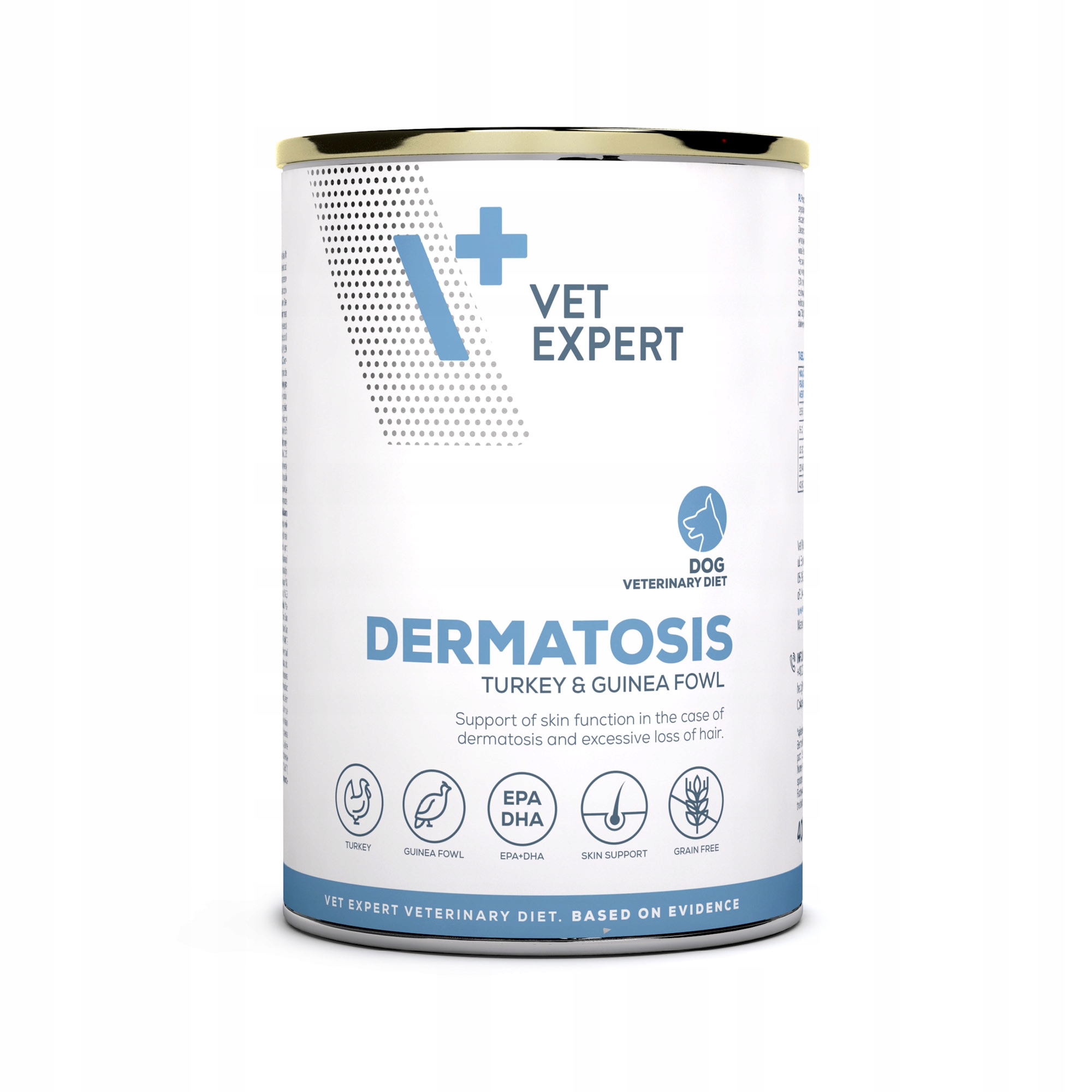 Vlhké krmivo pro psy Vet Expert Dermatosis Dog Turkey&Guinea Fowl 400g 12 Ks