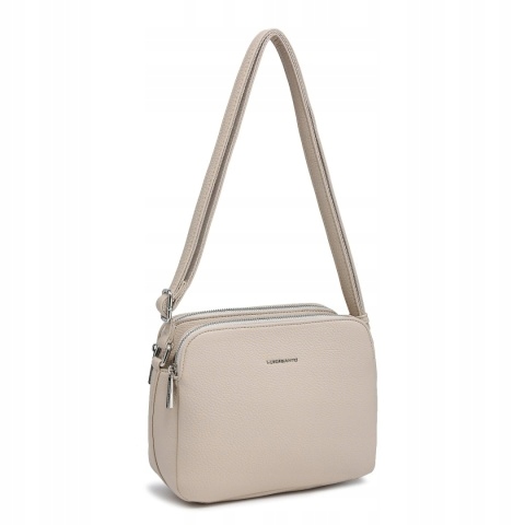 Damska Torebka Listonoszka LUIGISANTO Beżowa Trzykomorowa z Paskiem