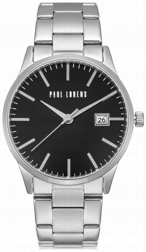 Pánské hodinky Paul Lorens quartzový ciferník černý, stříbrný náramek 41 mm