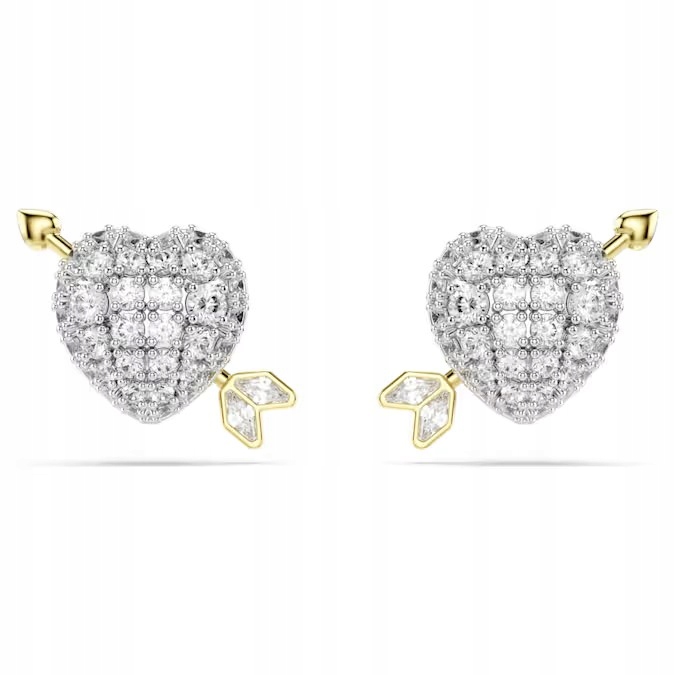 Náušnice Swarovski Idylka Srdce a šíp Zirkon bílá Ocel pozlacená
