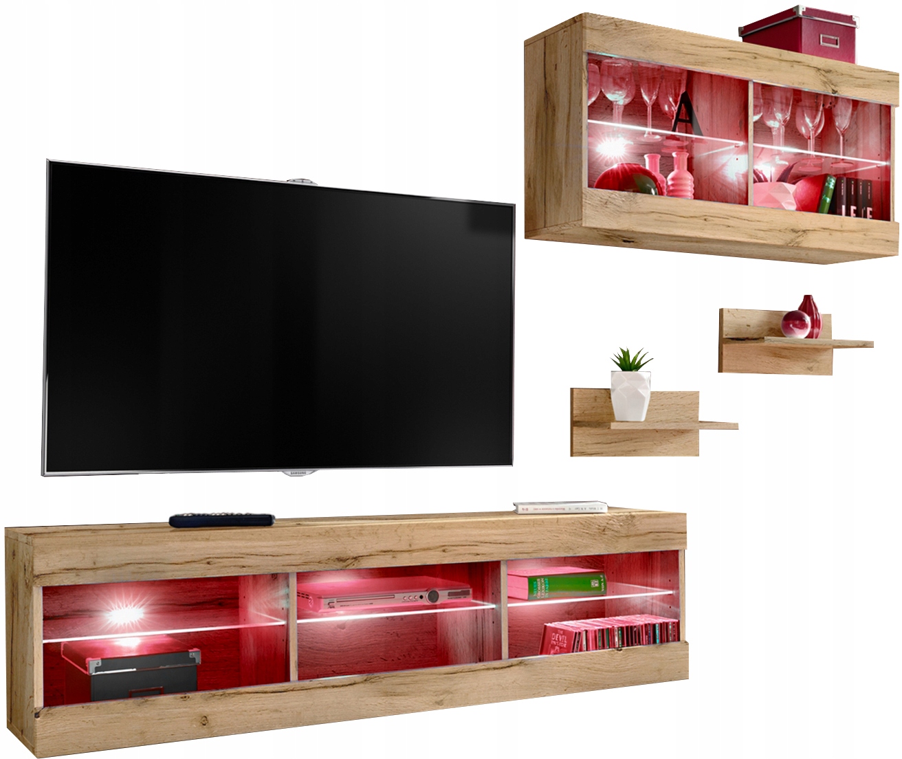 Sada nábytku Rtv Tivoli SET3 Dub Wotan/Dub Wotan, Led Rgb