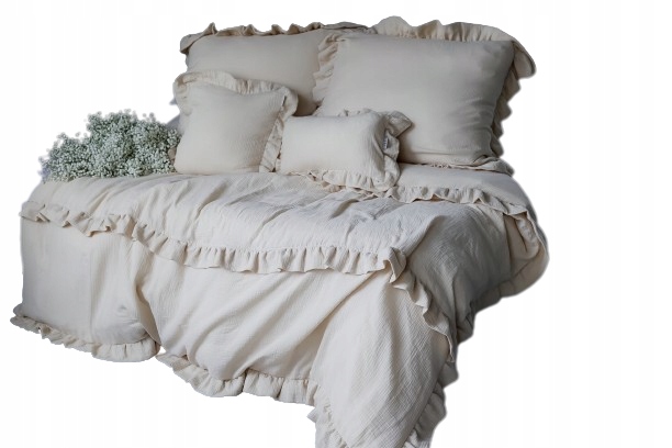 Komplet Posteľnej Bielizne 160x200 Mušelínová S Volánikom Béžová