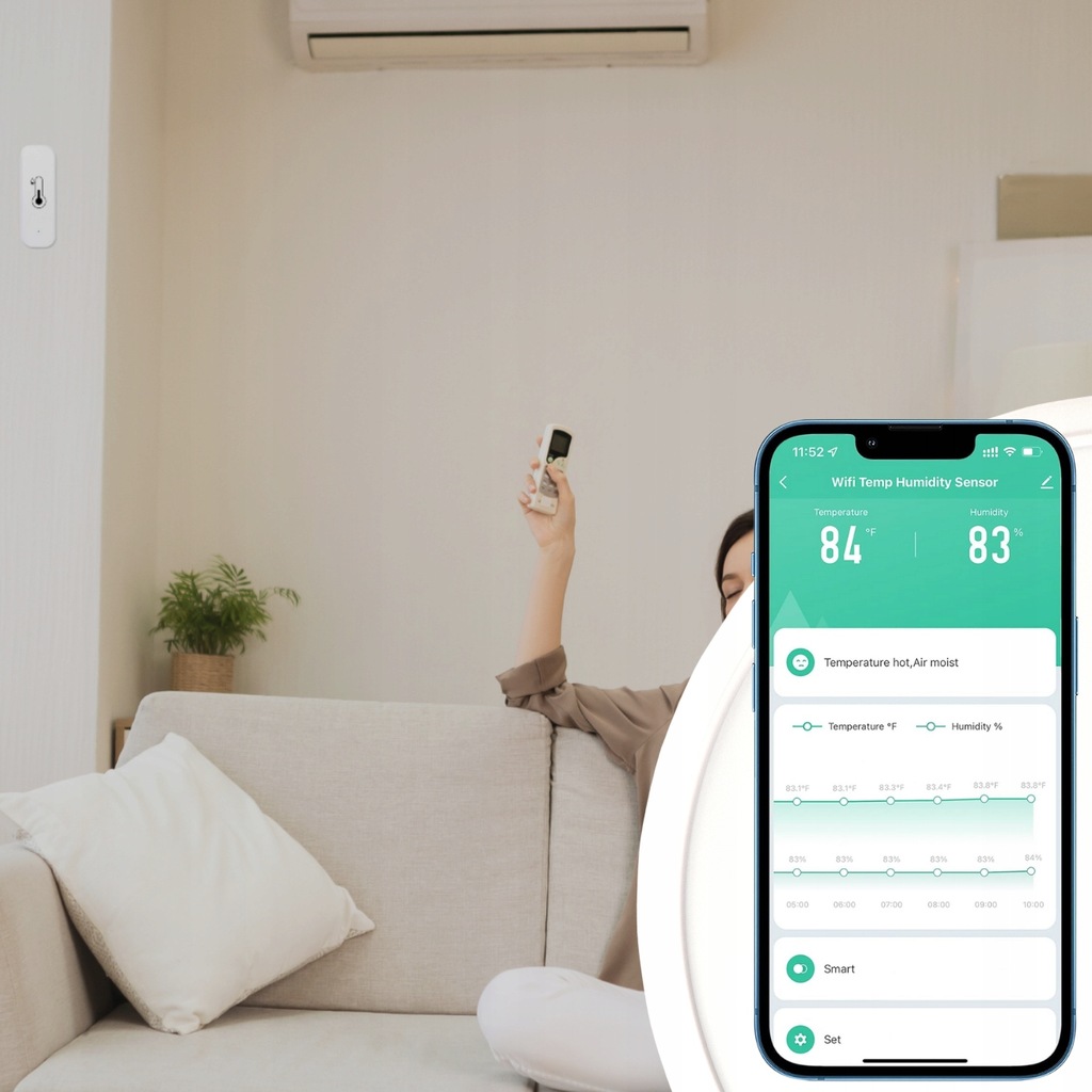 CZUJNIK TEMPERATURY I WILGOCI TERMOMETR SMART DOM APLIKACJA COZY LIFE WIFI Rodzaj czujnika temperatury wilgotności