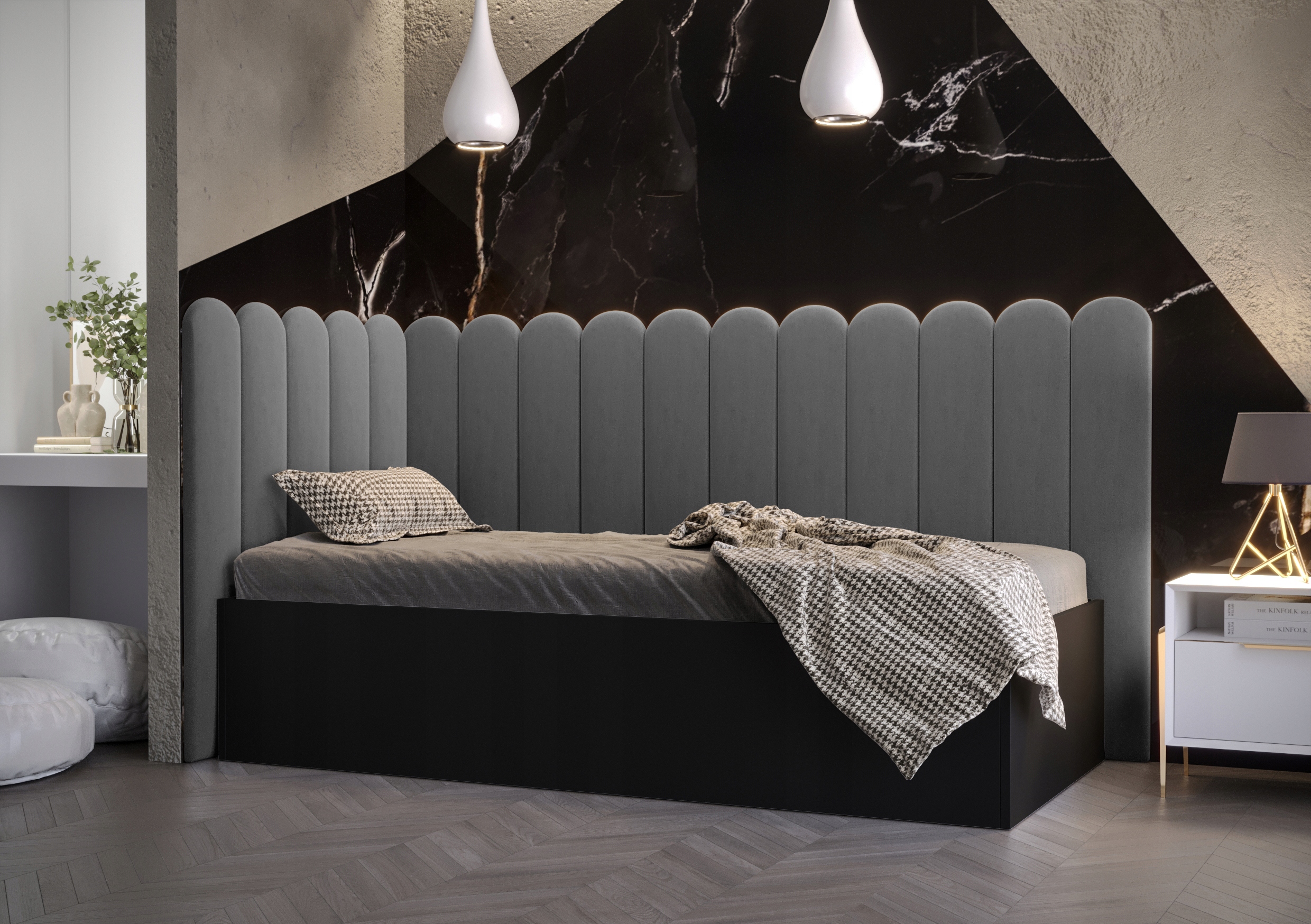 Łóżko młodzieżowe pojedyncze panele 90x200 czarny Marka Abiks Meble