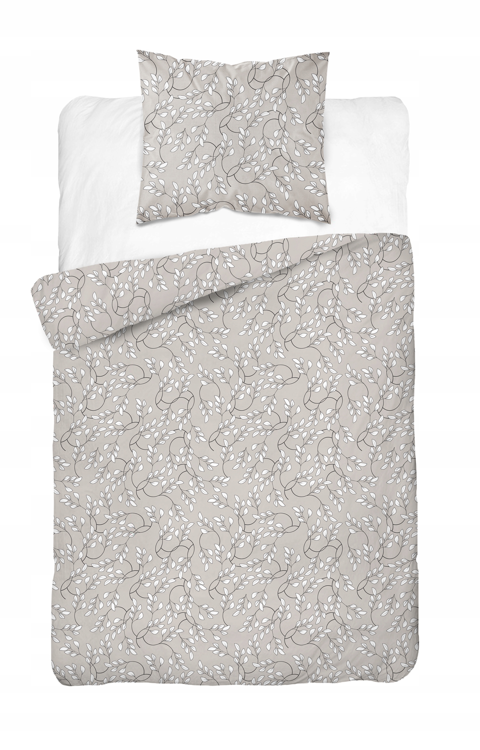 Pościel satynowa beżowa liście listki boho 140x200 młodzieżowa