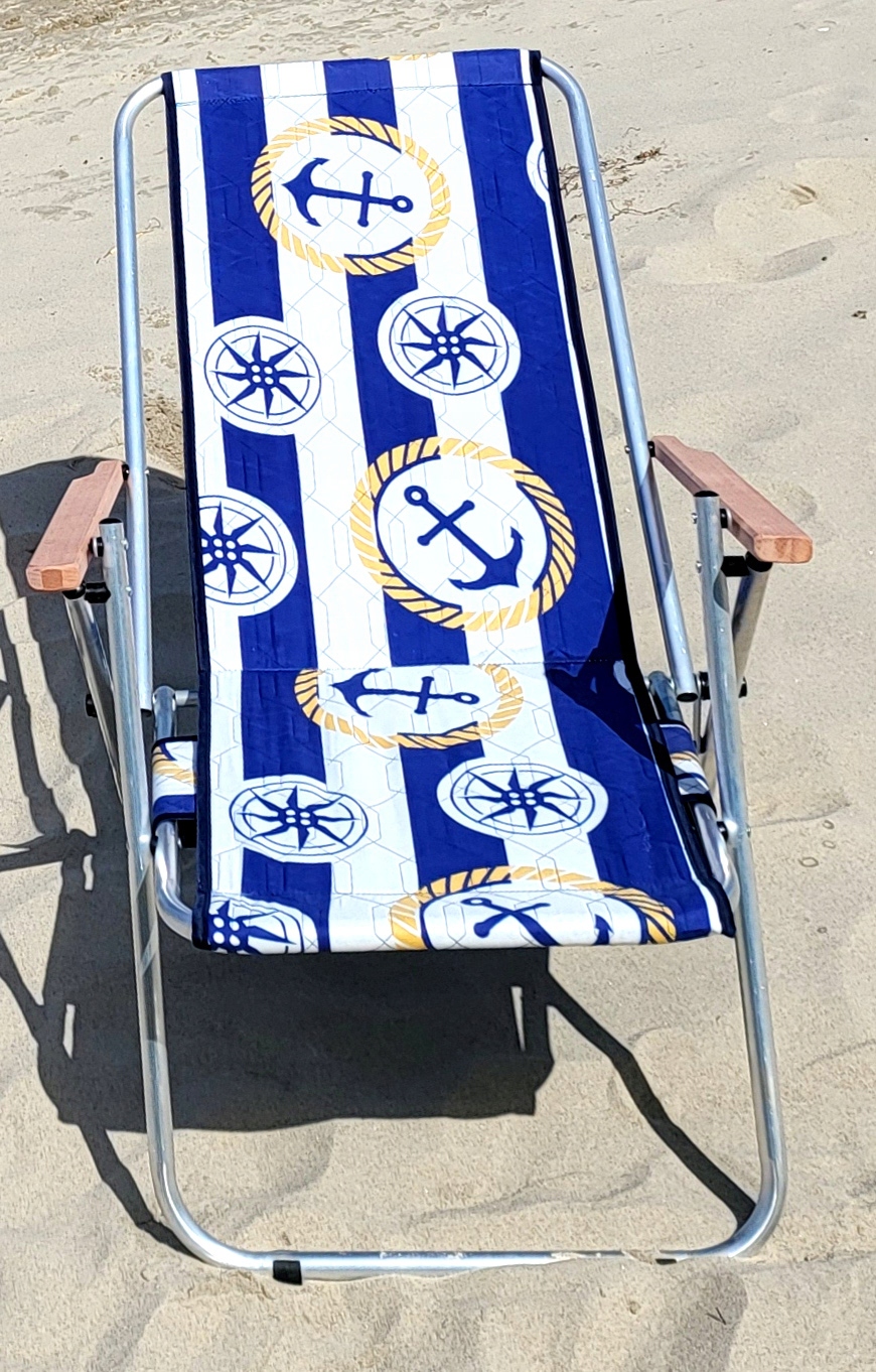 lehátko z hliníku prošívané námořnické dřevo navy b/g