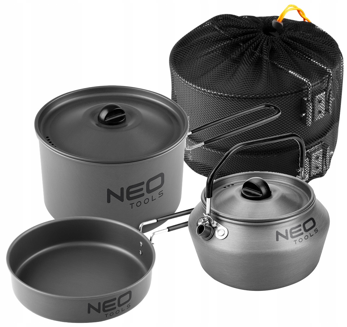 Neo Tools Turistické Nádobí Set Kemping Hrnec Pánev Konvice 3v1