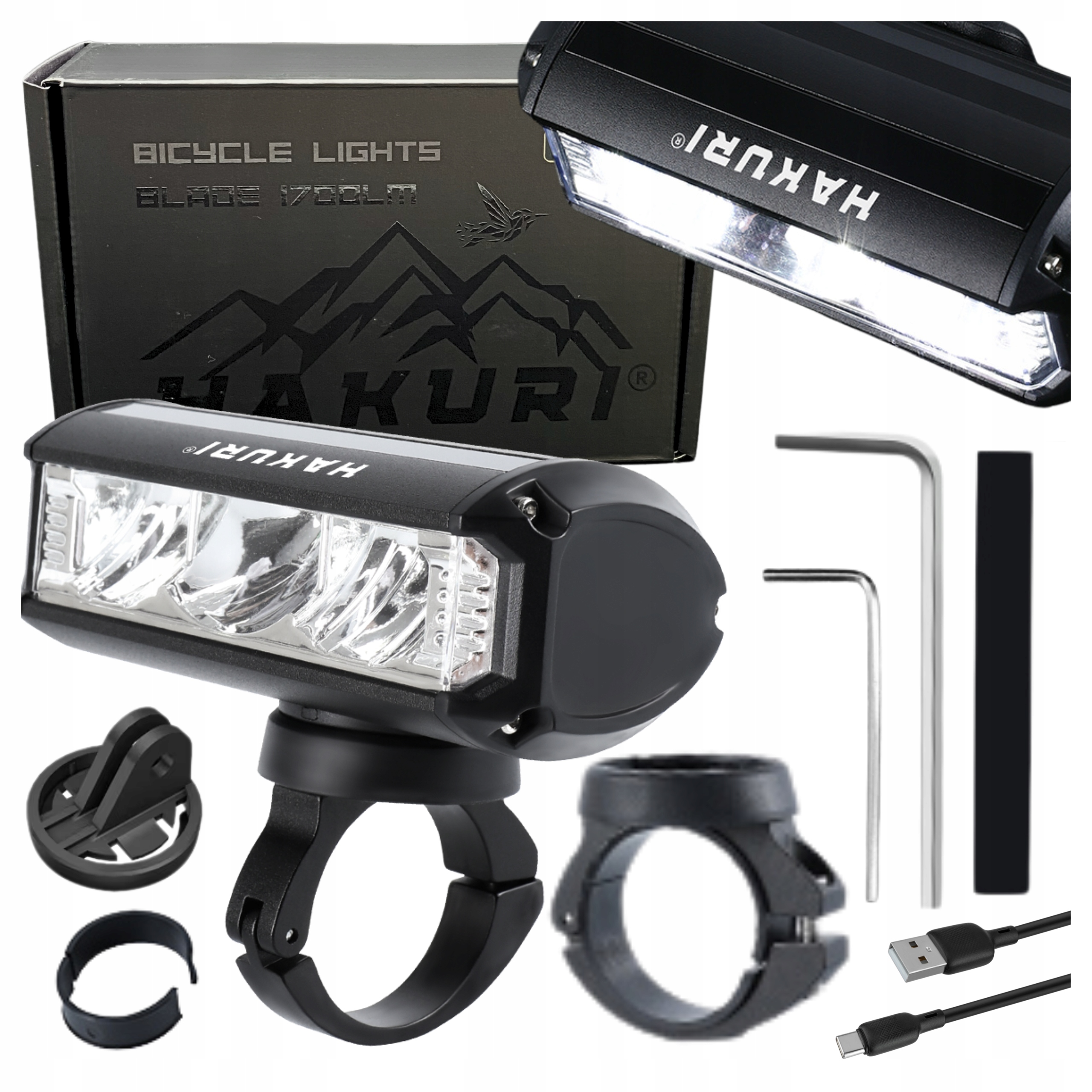 Světlo na kolo Přední Svítilna 1700 lumenů Silné Světlo 4 režimy Hakuri