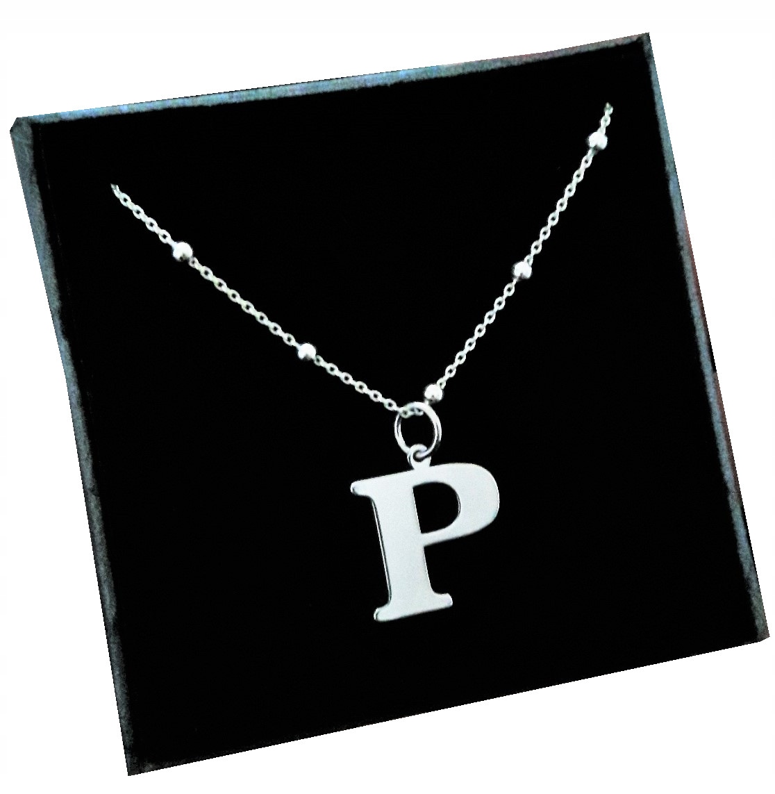 

Srebrny łańcuszek kulkowy z dużą literką P SR925