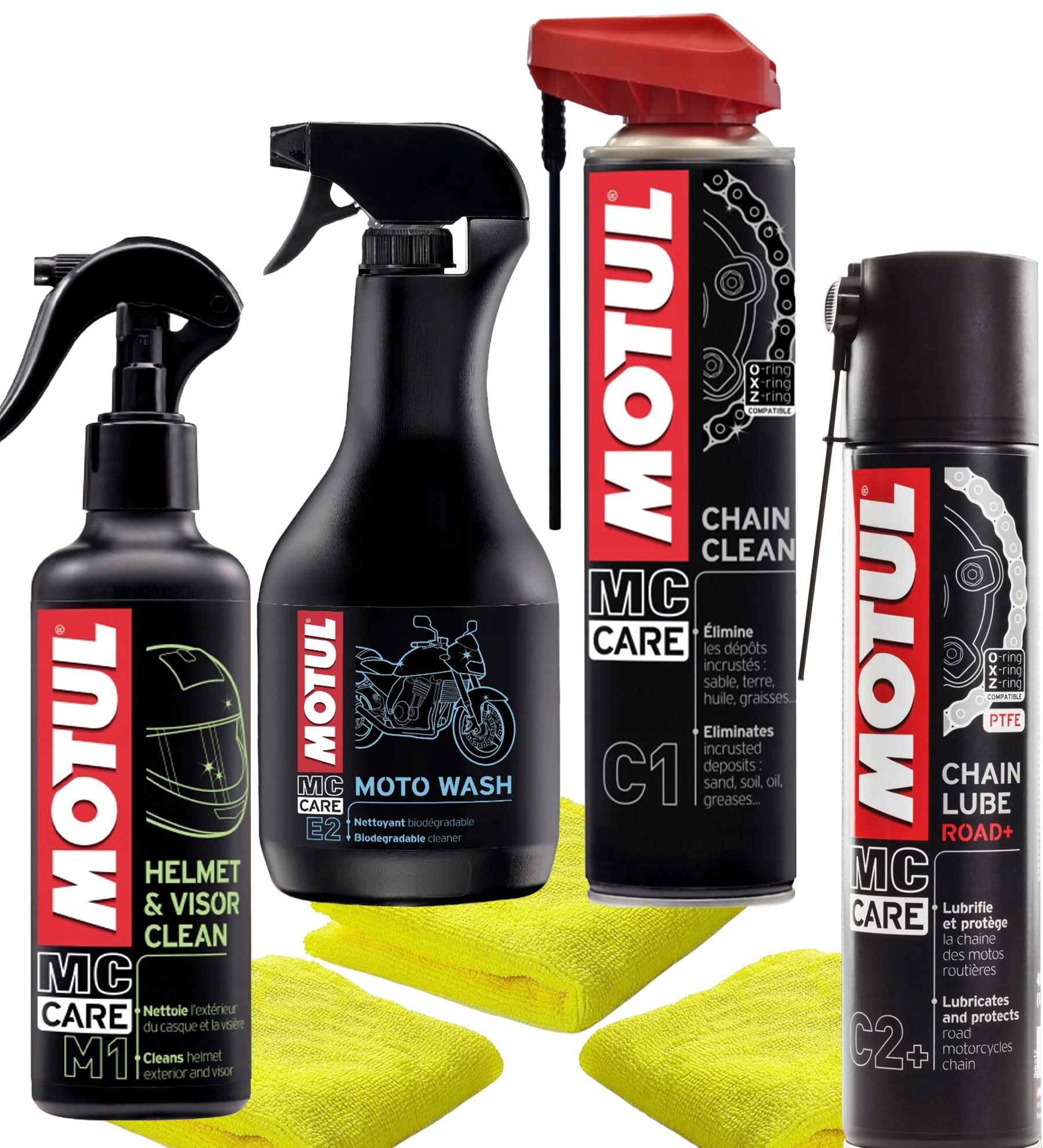 Zestaw do mycia motocykla Motul E2 C1 C2+ M1 3x mikrofibra K2 Hiro.