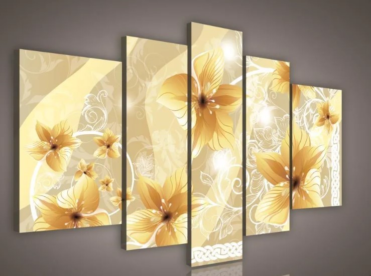 Obraz 170x100 Kvety abstrakcia moderný béžový krémový zlatý harmónia