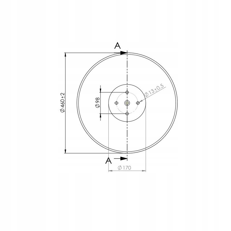 Hladký talíř Gruber 460 mm, 4-otvorový, tloušťka 4 mm, typ Skf D460LBP4FS4