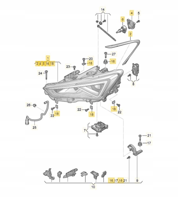 ZESTAW NAPRAWCZY REFLEKTORA LEWY LEON 5FB
