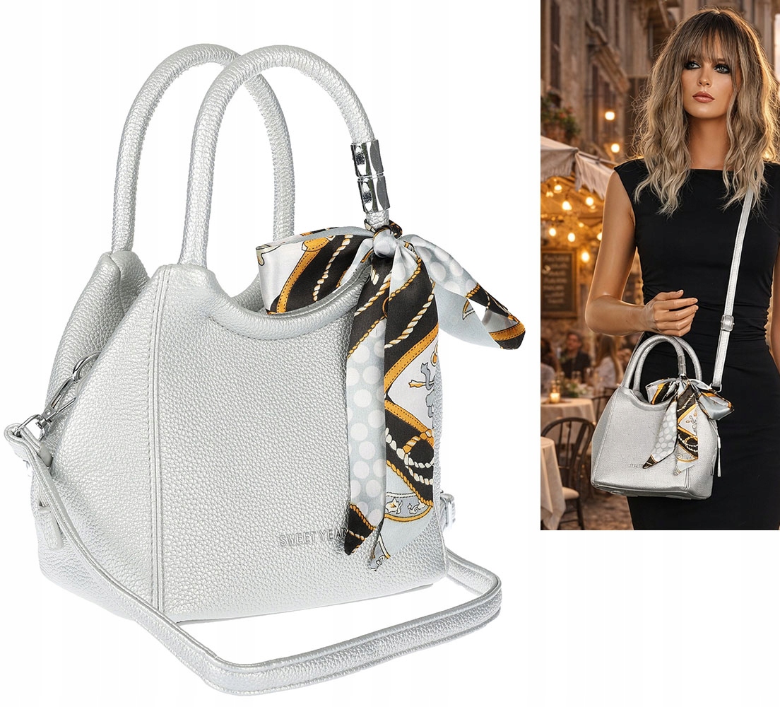 Torebka damska na ramię z apaszką klasyczna modna YM22 Srebrna