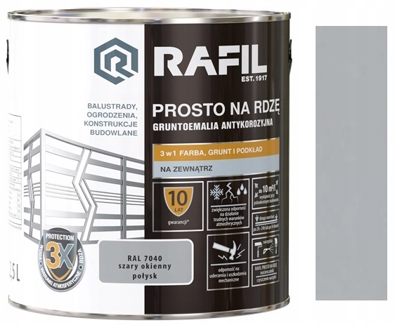 Rafil Prosto Na Rdzę Bezpośrednio Do Metalu Szary Okienny 7040 Połysk 2.5L