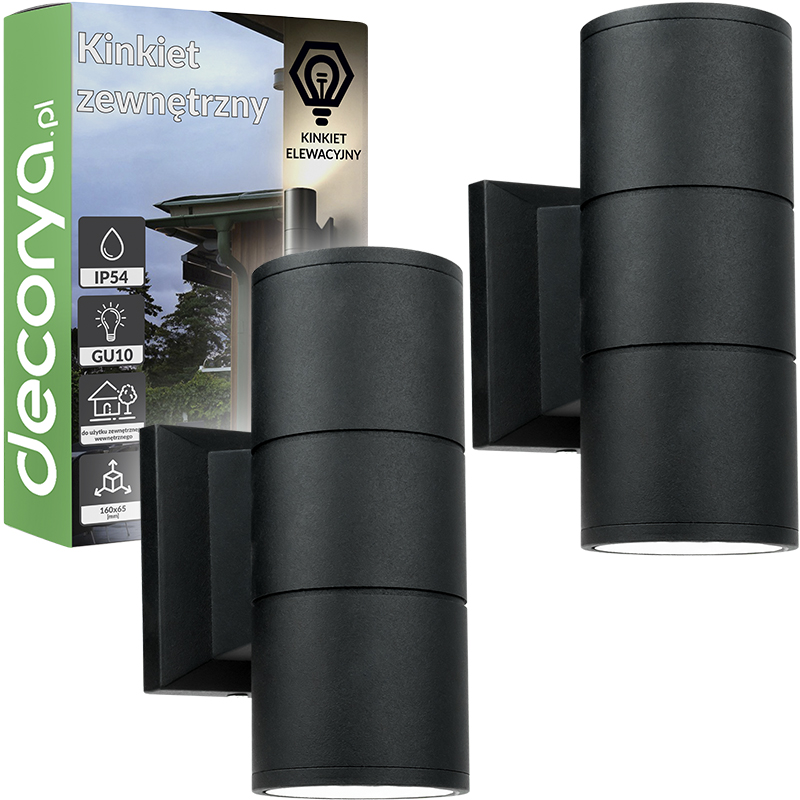 2x Czarny Nowoczesny Kinkiet Zewnętrzny Lampa Ścienna Elewacyjna Led GU10