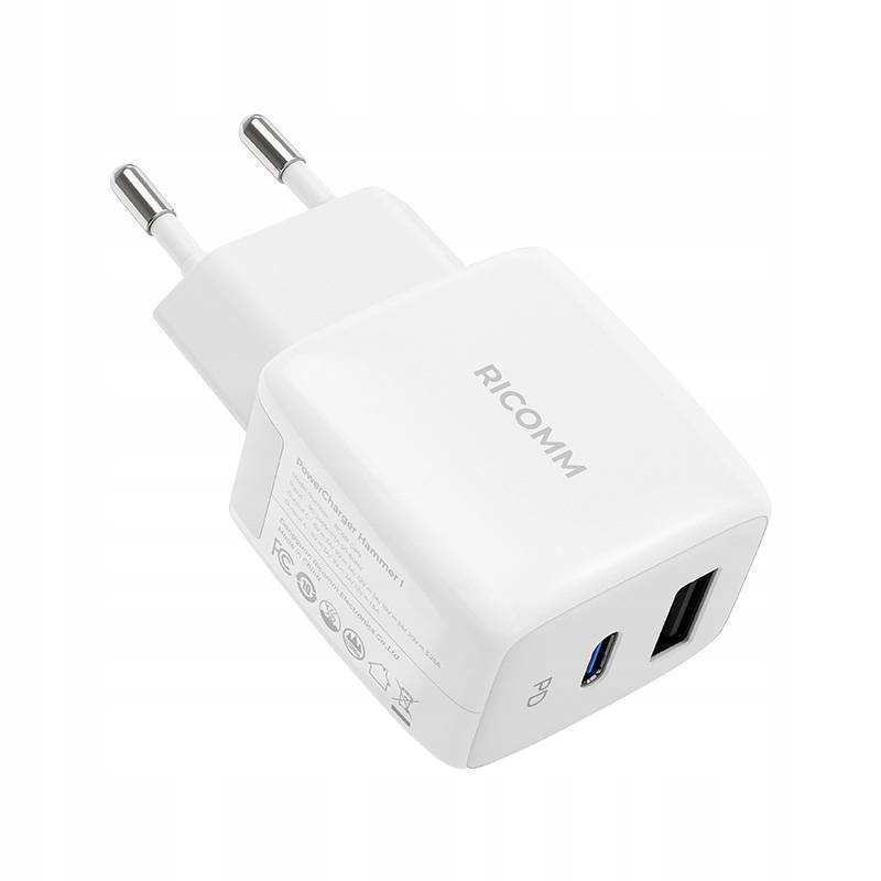 Ładowarka sieciowa 25W Ricomm RC252 Eu 1xUSB-A 1xUSB-C kabel Usb-c 2.1m