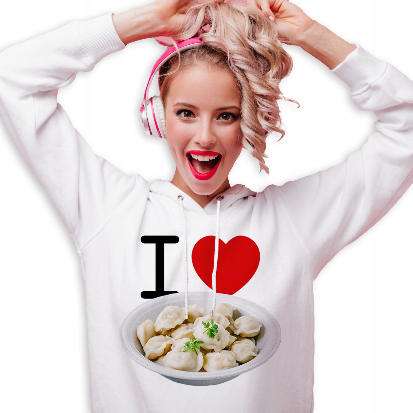 Mikina S Kapucí Bílá Vánoční mikina jako Dárek I Love Uszka Vel M