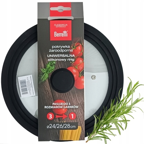 BERRETTI POKRYWKA ŻAROODPORNA GARNKÓW PATELNI SZKLANA SYLIKONOWA 24/26/28cm