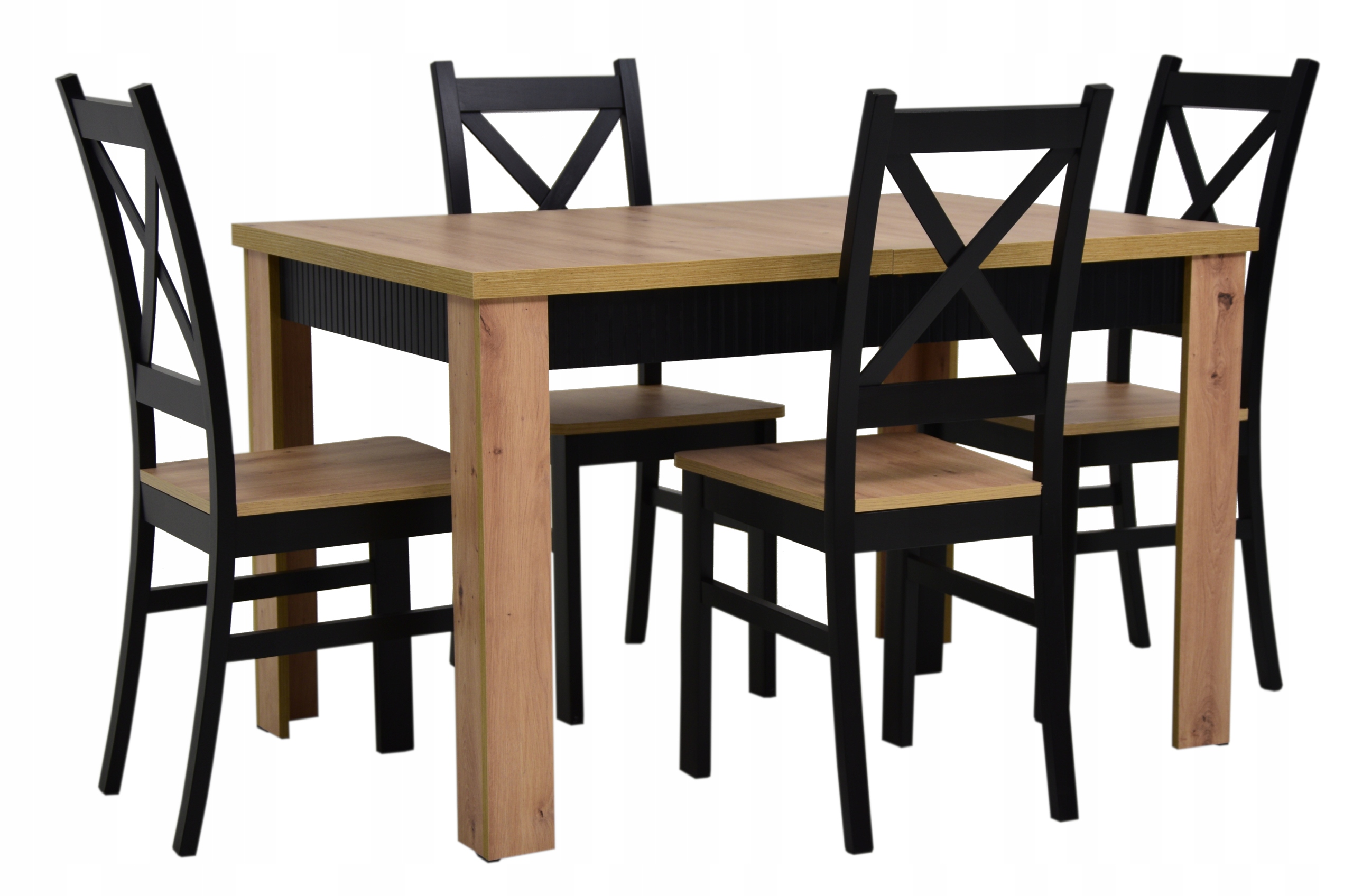 rozkładany stół LAMEL i 4 drewniane krzesła BOHO