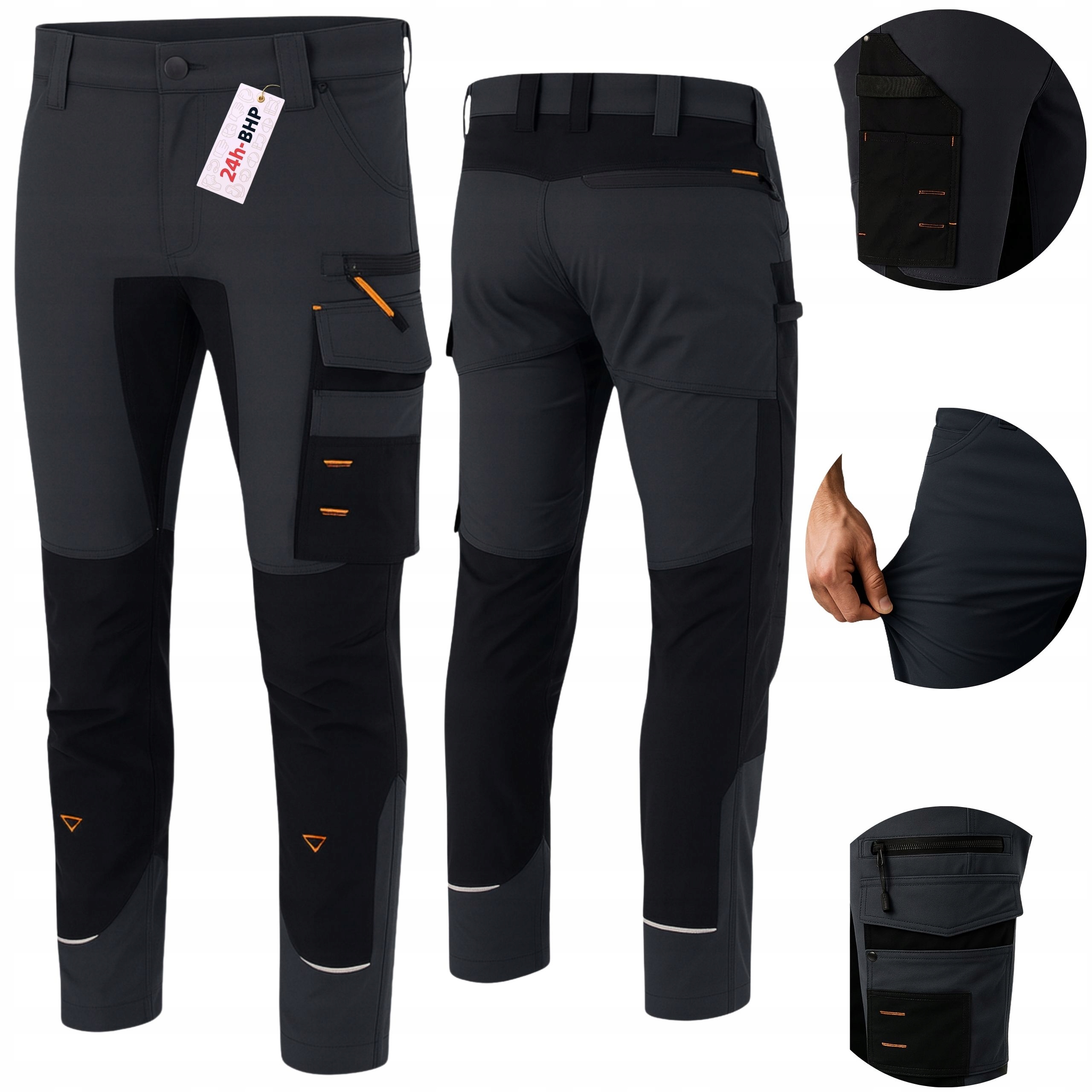 Elastické Pracovní kalhoty pro muže Bozp Stretch Silné Ochranné Spandex Šedé