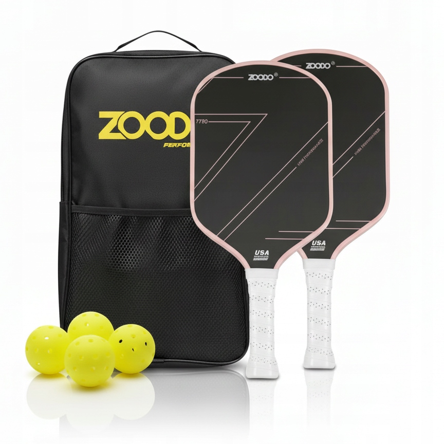 Rakety pro Pickleball Zoodo P2 T700 karbon fiber růžové 4 míčky Usapa
