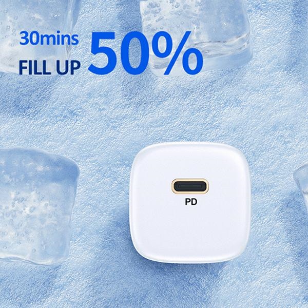 Usams Ład. siec. 1xUSB-C T36 mini 20W+ kabel USB-C-Lightning biały/white Pd