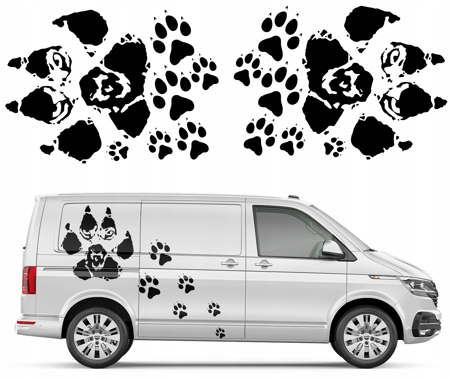 Nálepka Motív Auto Camper Labky Vlka 94x300 cm