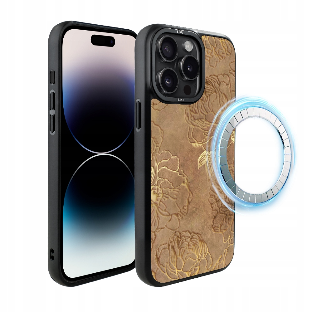 Pouzdro pro iPhone 14 Pro Ibizu DropGuard Matt s MagSafe, zlaté pivoňky