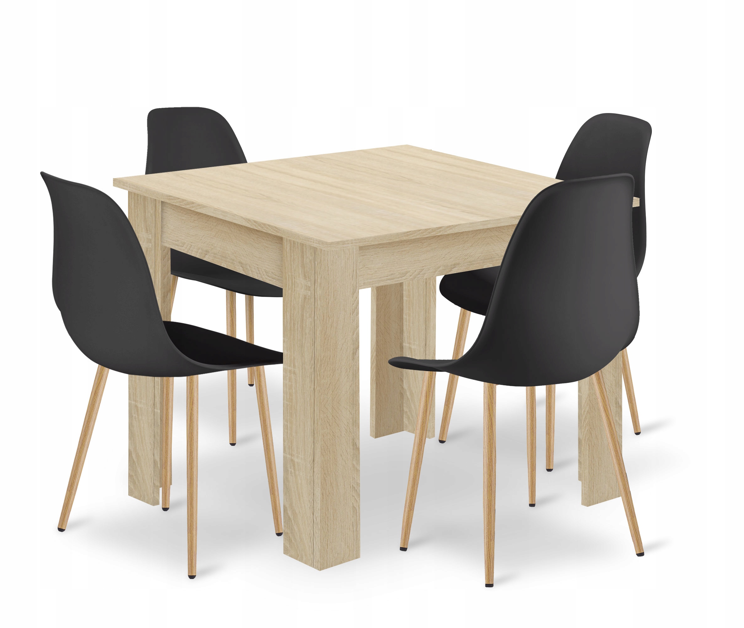Sada Stůl Np 80x80 cm Dub Sonoma 4 židle Wat černé nohy přírodní,