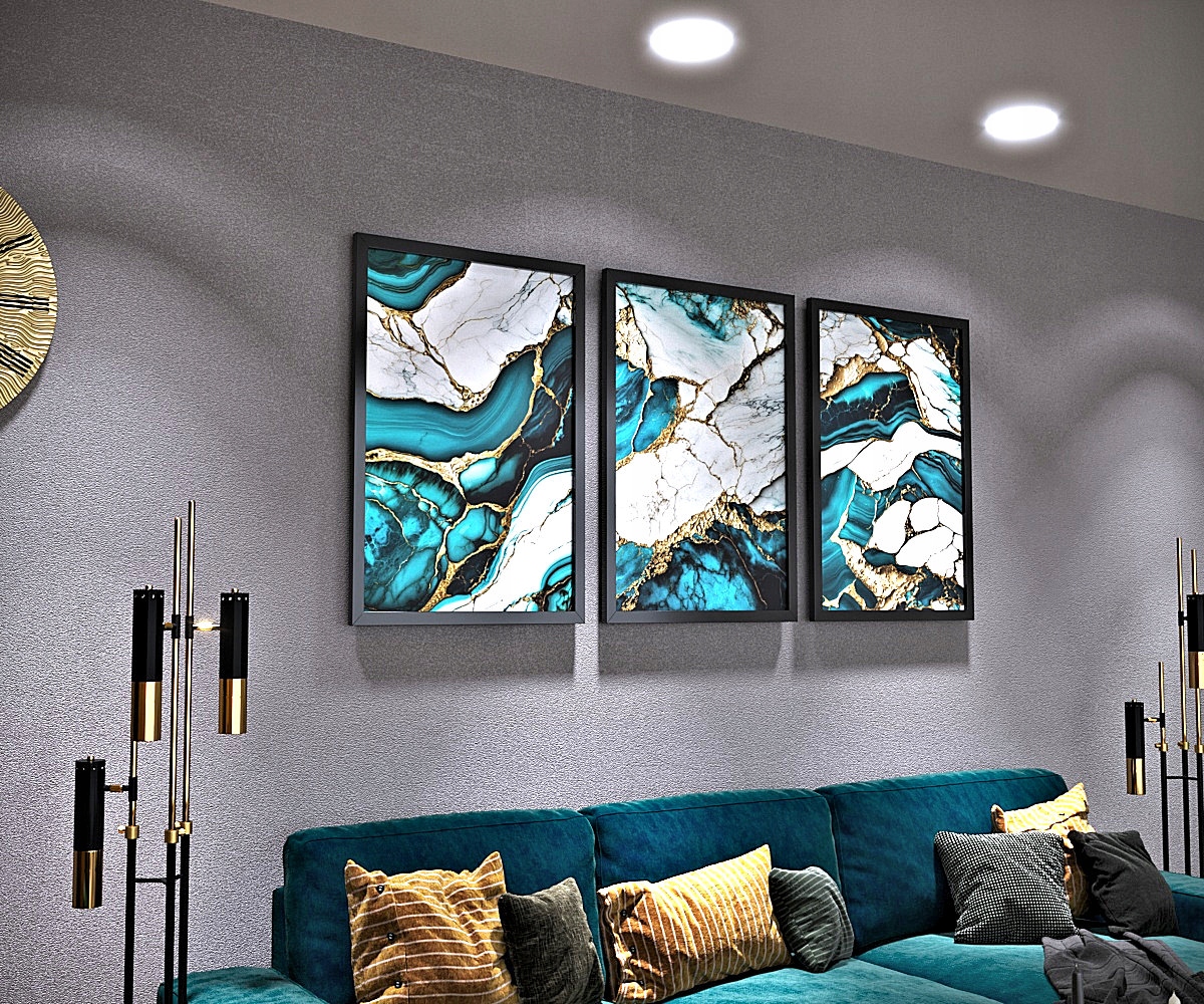 Abstraktūs paveikslai svetainės rėmui Azure Marble Gaminio plotis 99 cm