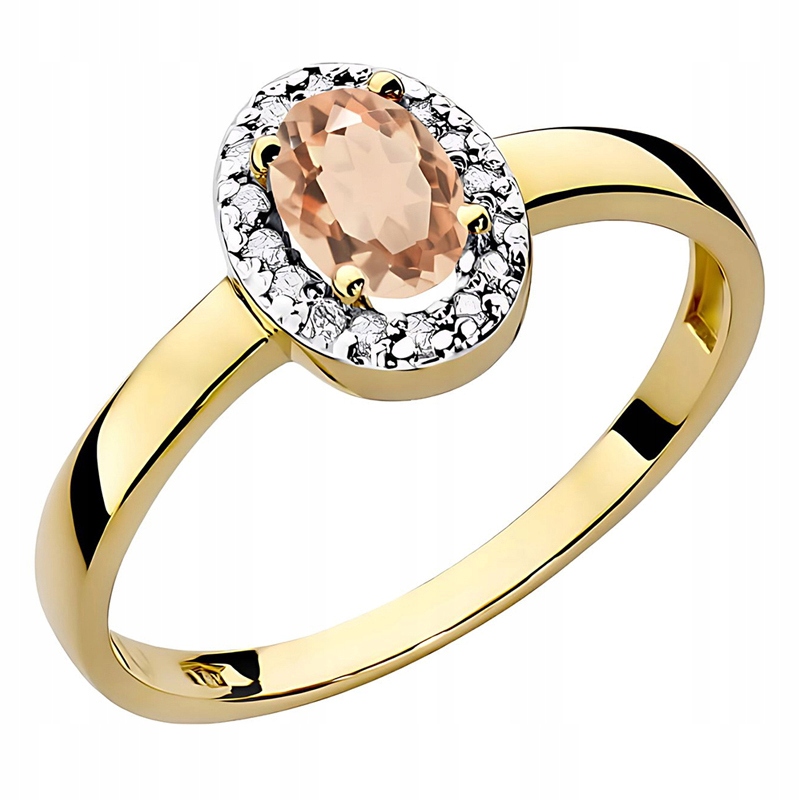 Zlatý Prstýnek pr. 585 s Morganitem 0,40 ct a Brilianty 0,08 ct 14k