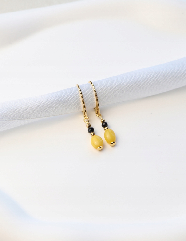Náušnice pozlacené Mléčný jantar, černý turmalín