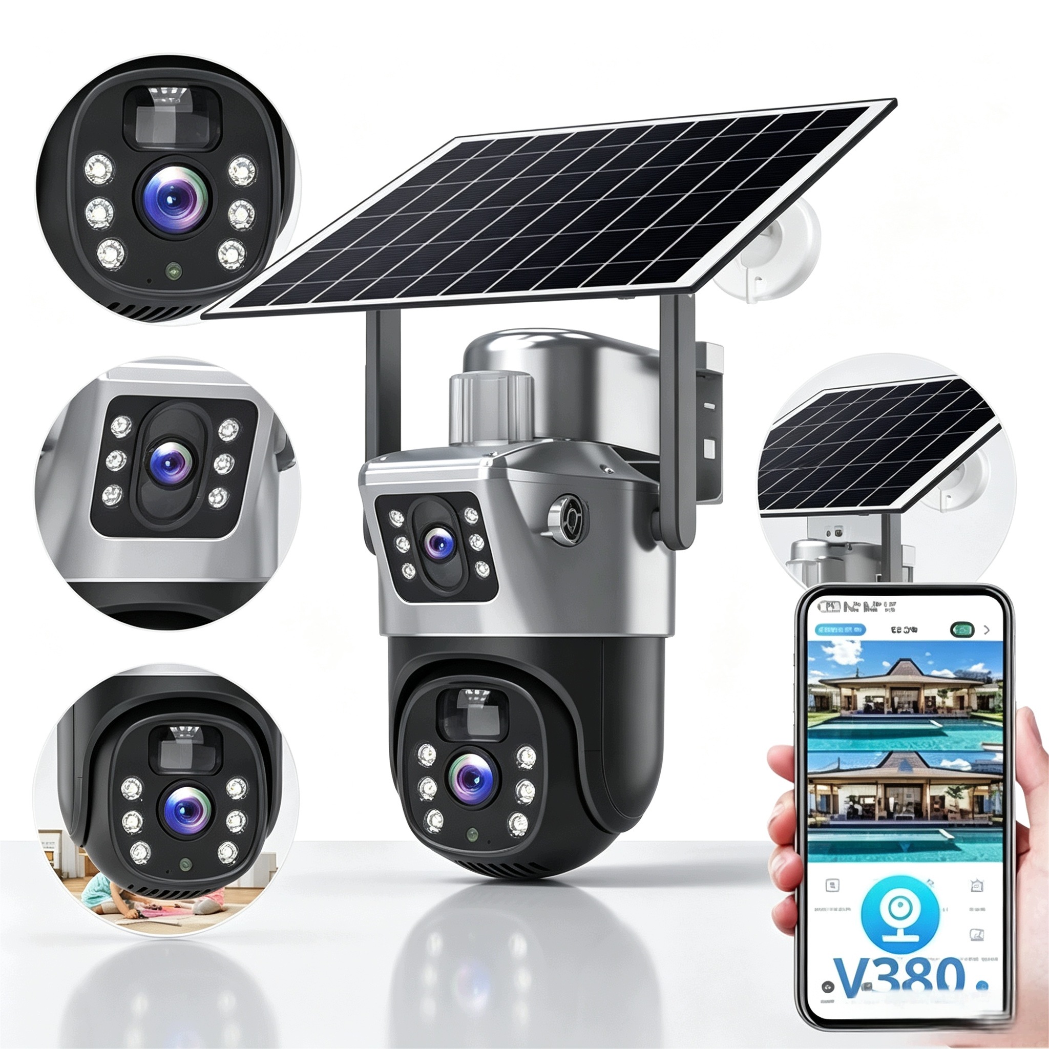 Venkovní solární kamera 4K Hd Dva objektivy Sim karta 8MP 4G Lte