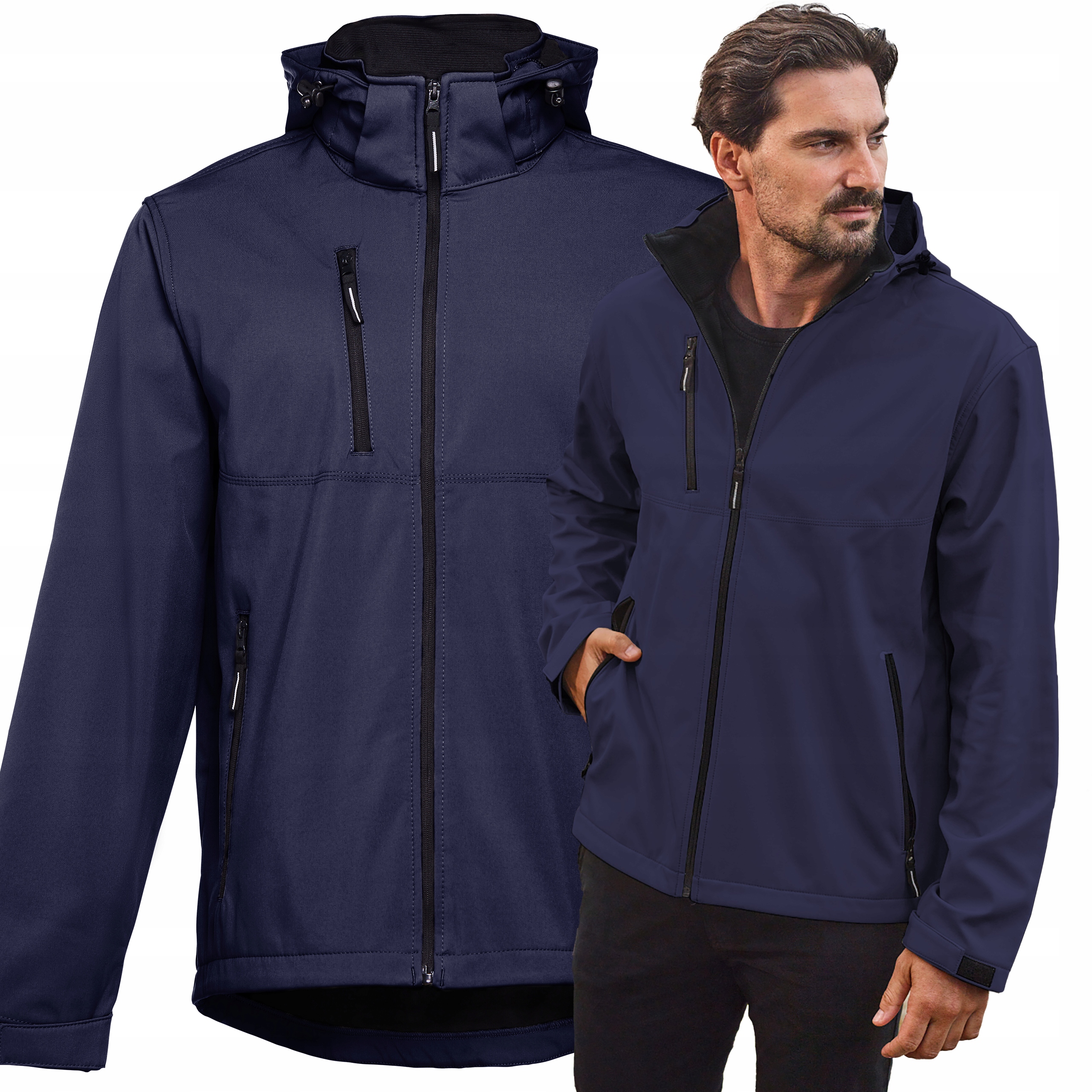 Pláštěnková bunda Softshell pánská s fleecem, odnímatelná kapuce, tmavě modrá, velikost L