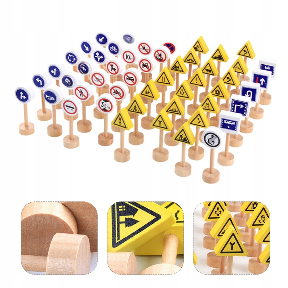 ZESTAW DREWNIANYCH TABLIC DROGOWYCH DZIECI I ZABAWA Marka bez marki