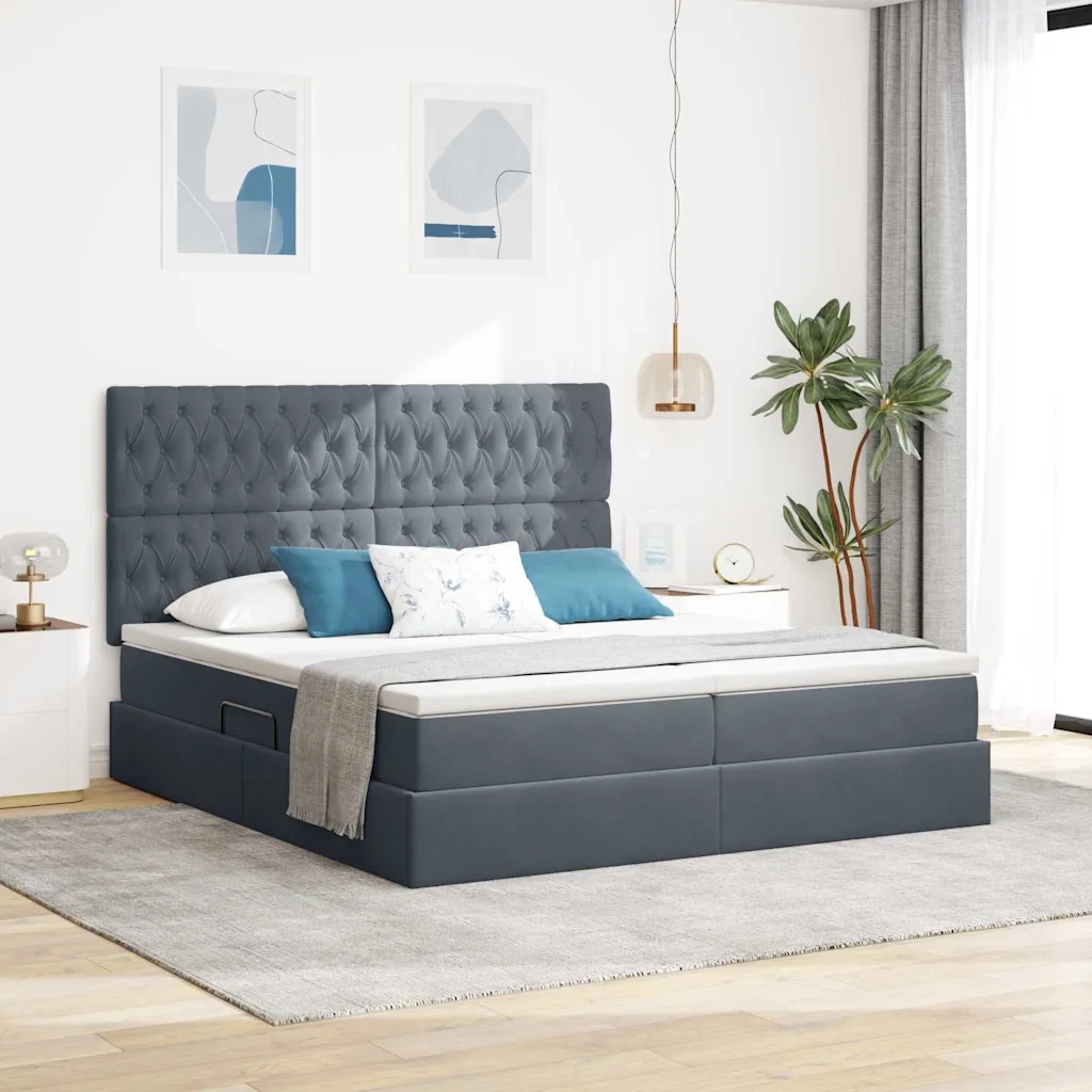 vidaXL Postel s Led pásovými světly Tmavě šedá 180 x 200 cm samet