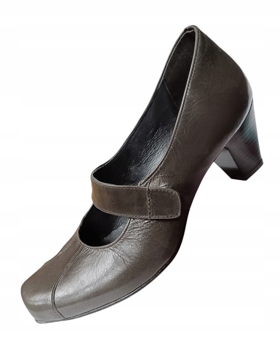 Polobotky na podpatku kožené Laura Messi lodičky kožené na pásek šedé 40