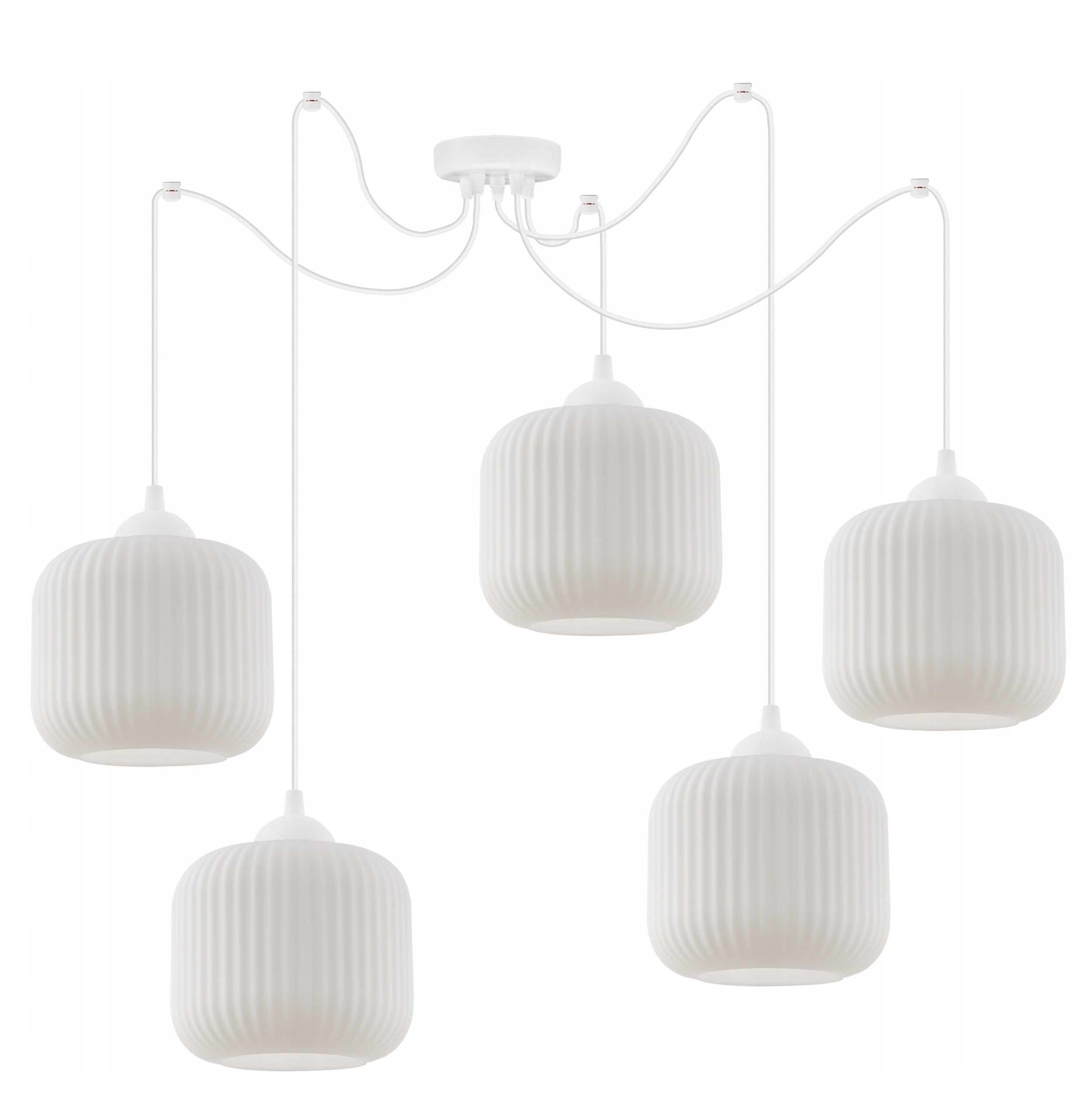 Estetický rozkládací lustr Riffle, bílé stínítko s drážkami pro obývací pokoj