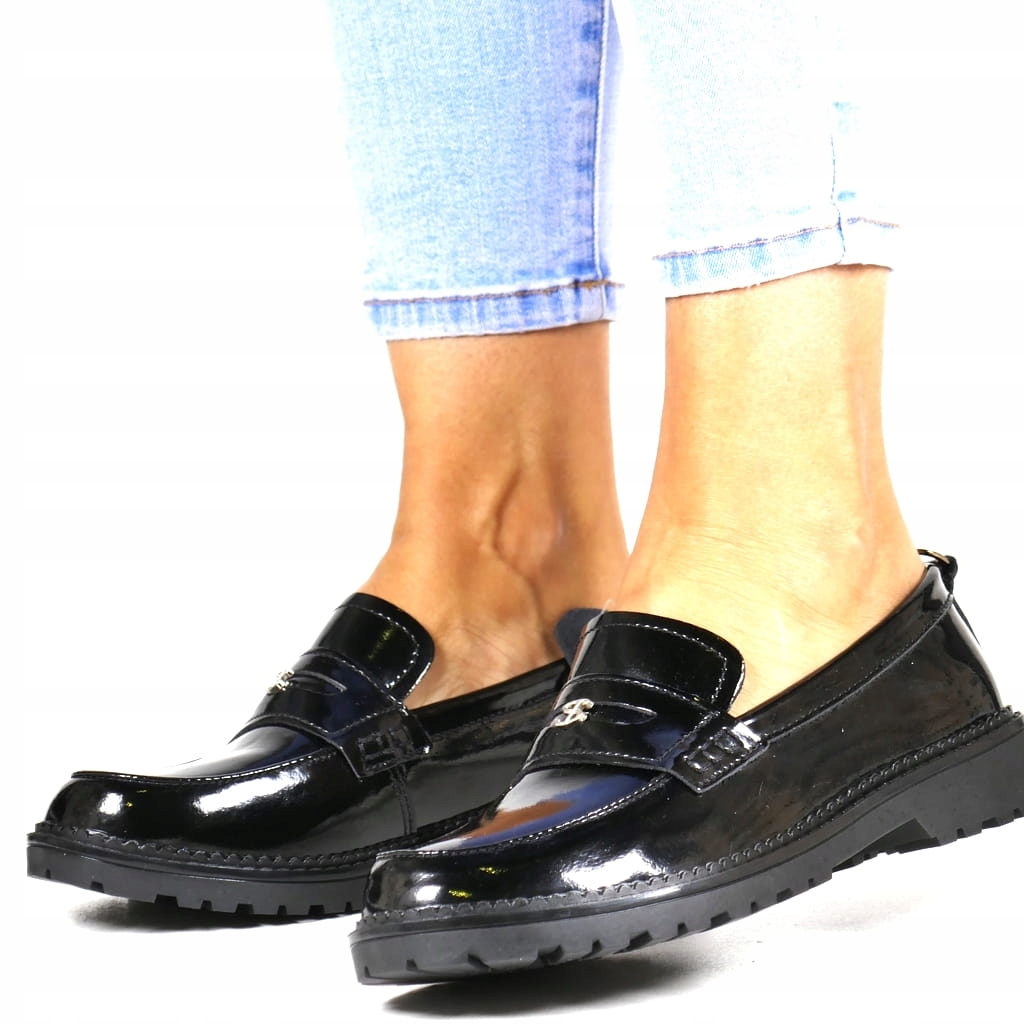 Černé Dámské Mokasíny Z Kůže, Nazouvací Polobotky, Elegantní, Pohodlné Lakování