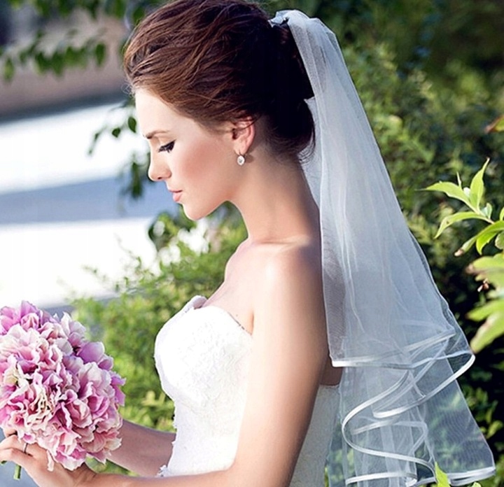 Welon Biały ślubny podwójny na ślub lamówka długi Tiul 80cm retro Grzebyk Płeć kobieta