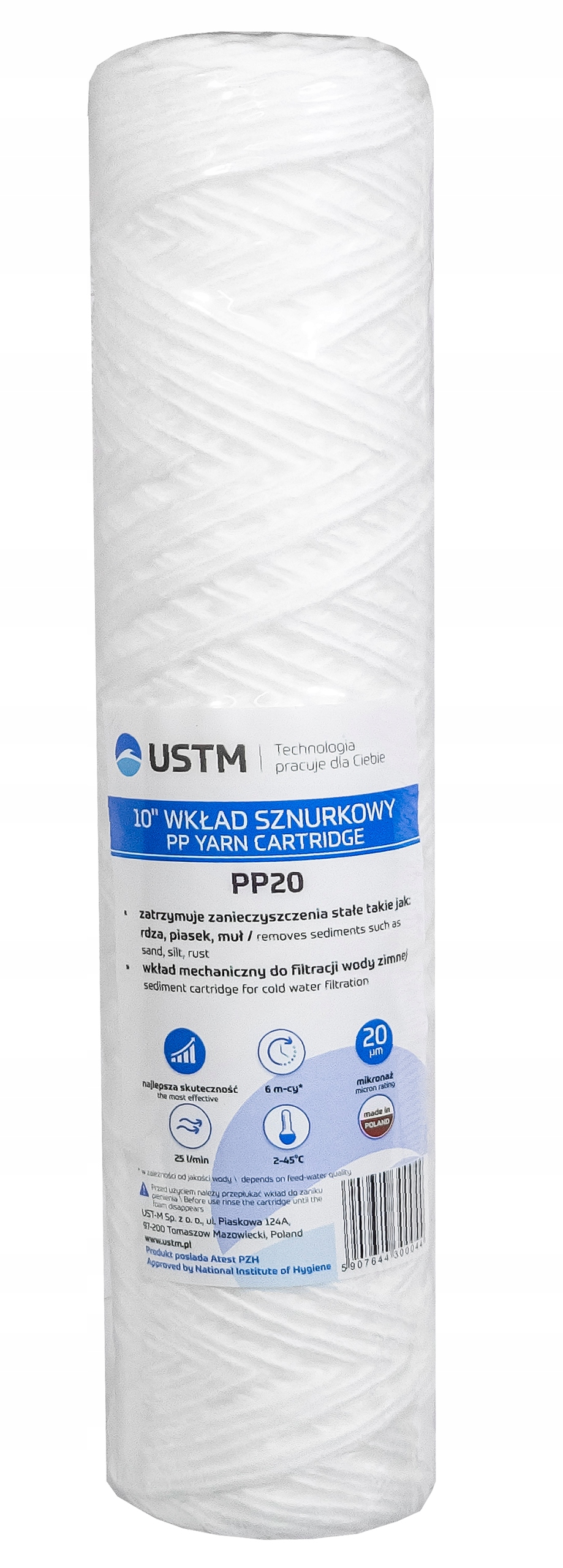 FILTR DO WODY WKŁAD SZNURKOWY 10" FILTRACJA 20 MIKRON PP20M 10 SZTUK USTM Marka UST-M