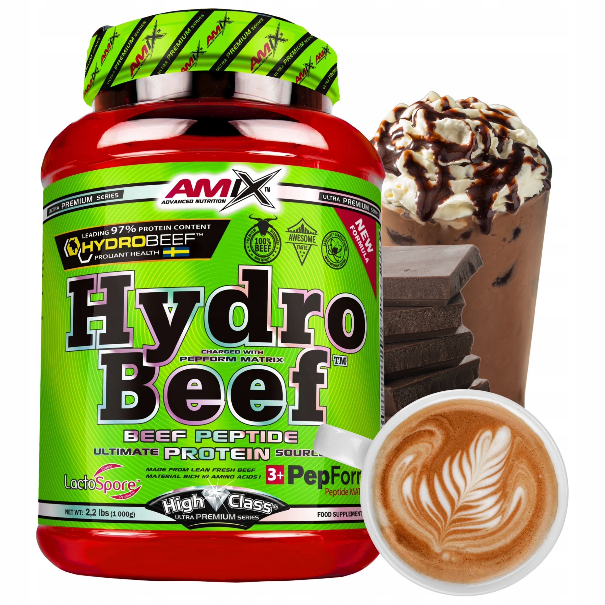 Protein Hovězí protein 1 kg Káva Čokoláda Hydro Beef Wph