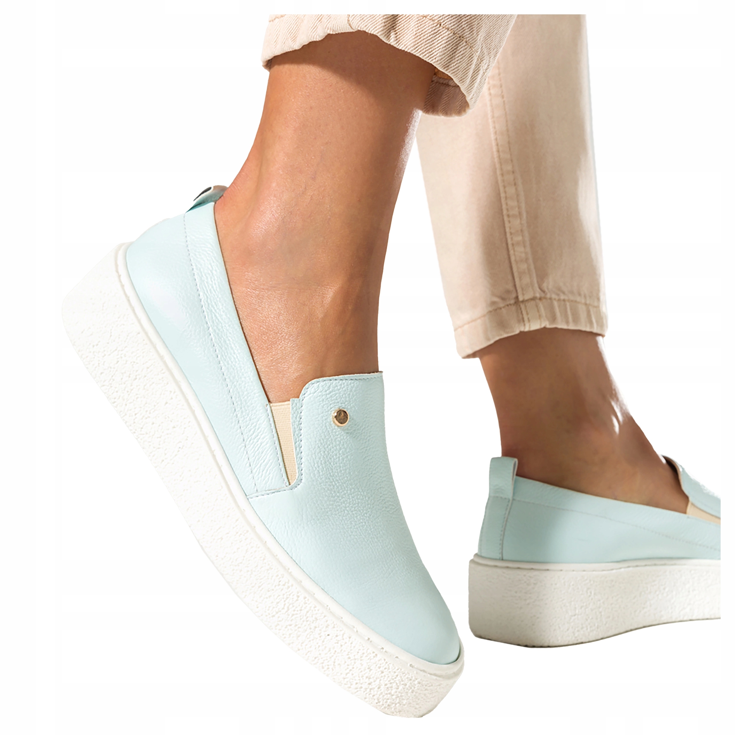 Modré Polobotky Dámské Kožené Nazouvací Slip On Módní Polský výrobek vel. 37