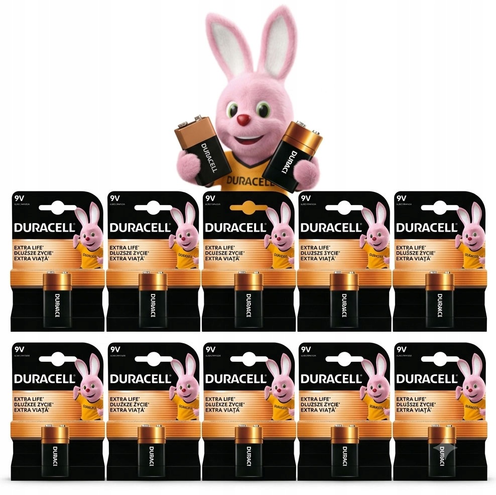 10x Výkonná Alkalická Baterie 9V 6F22 6LR61 Originální Duracell