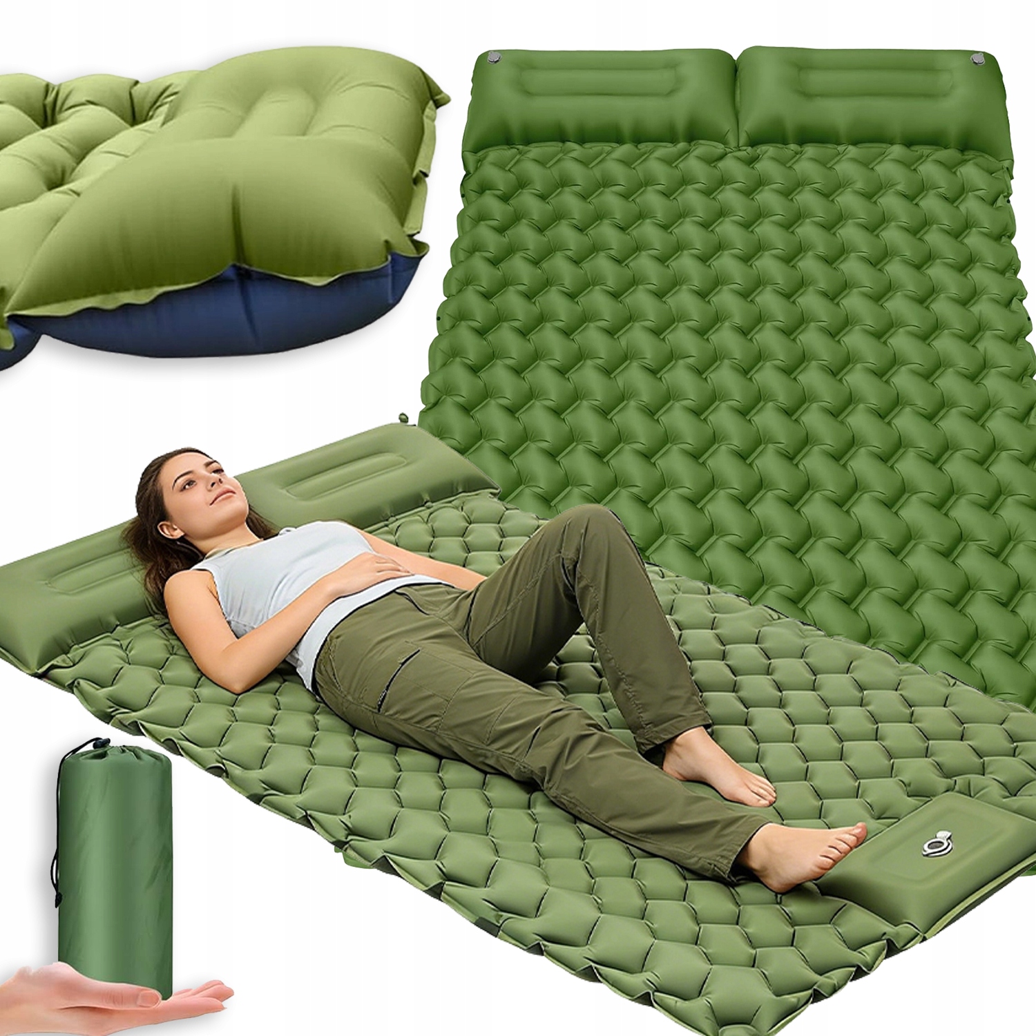Podwójna Materac Dmuchany Turystyczny Mata Poduszką Kempingowy Pod Namiot