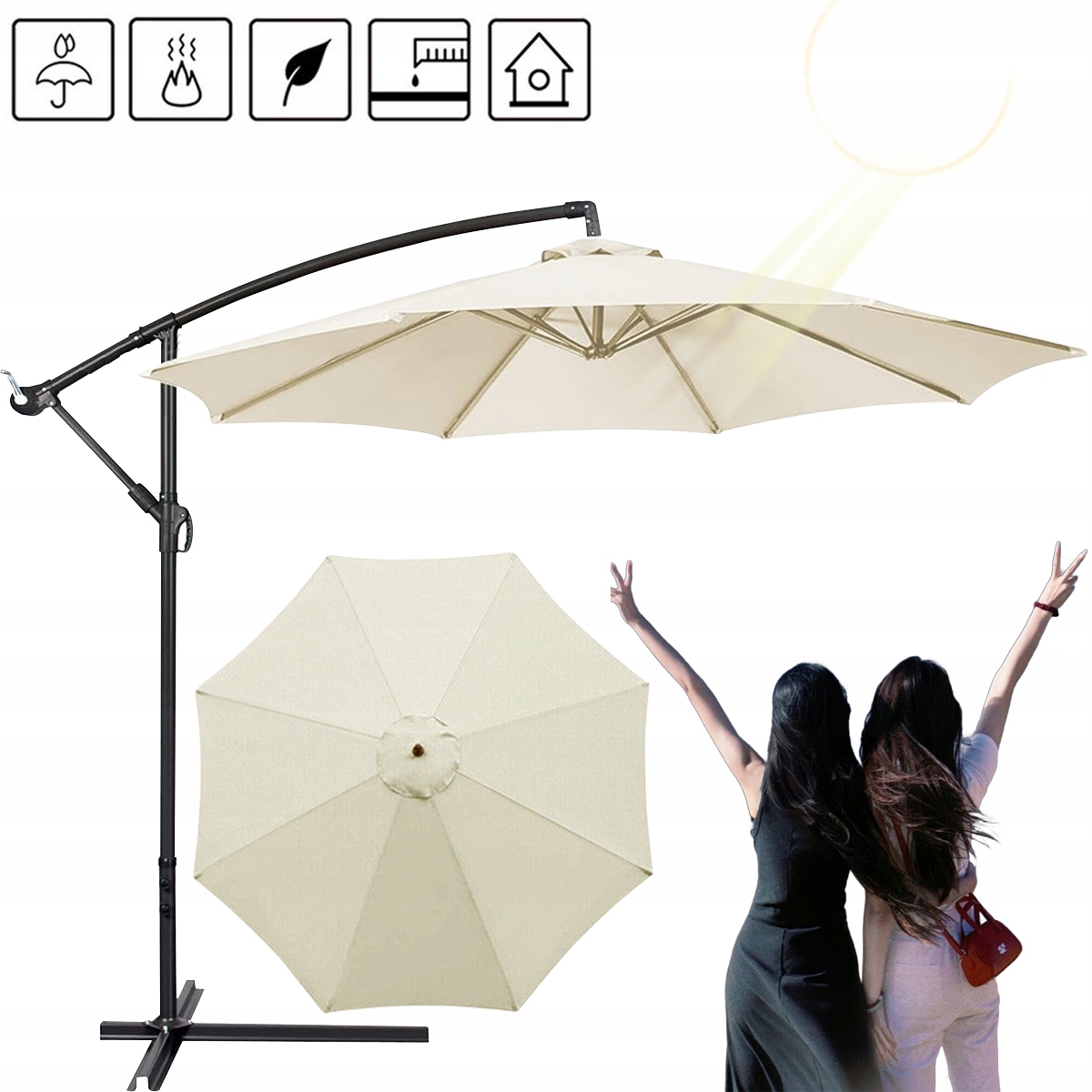 Poszycie parasola ogrodowego 8 ramion Beżowy Wodoodporny 300cm