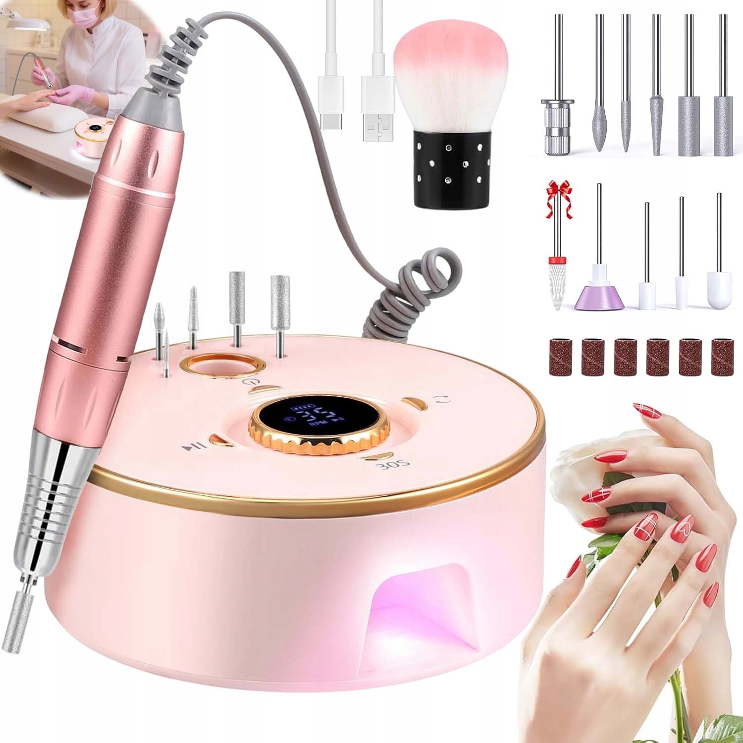 Bruska Na Nehty Manikúra Pedikúra Silná Profesionální Sada Fréz